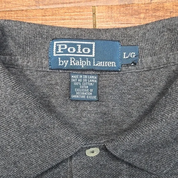 Vintage Polo Ralph Lauren Charcoal Polo Gold Crest 3 on Sleeve Y2K Cotton Large - Picture 4 of 6